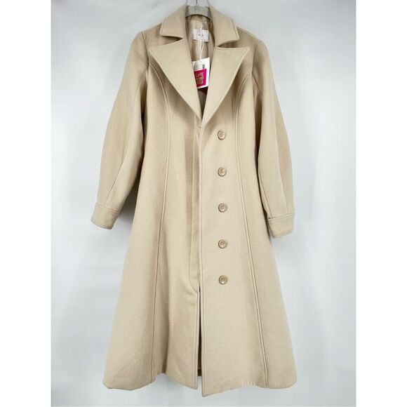 NWT Oak + Fort Wool Blend Lined Long Single Breast Ivory Car Lady Coat Size XS - Picture 2 of 13